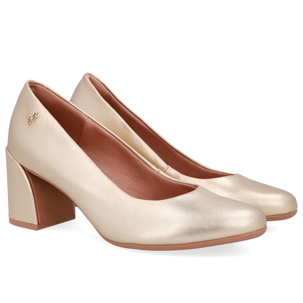 Scarpin Dourado Couro Salto Geométrico Dourado 2