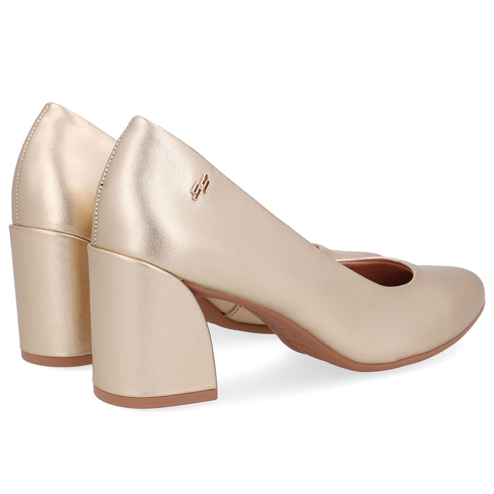 Scarpin Dourado Couro Salto Geométrico Dourado 3