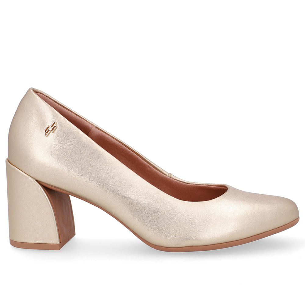 Scarpin Dourado Couro Salto Geométrico