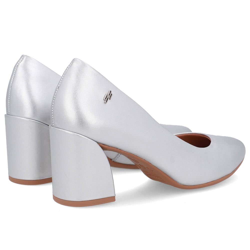 Scarpin Prata Couro Salto Geométrico Prata 3