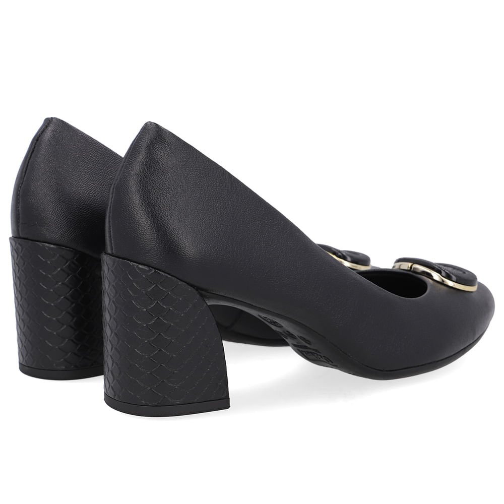 Scarpin Preto Couro Salto Geométrico Enfeite Preto 3