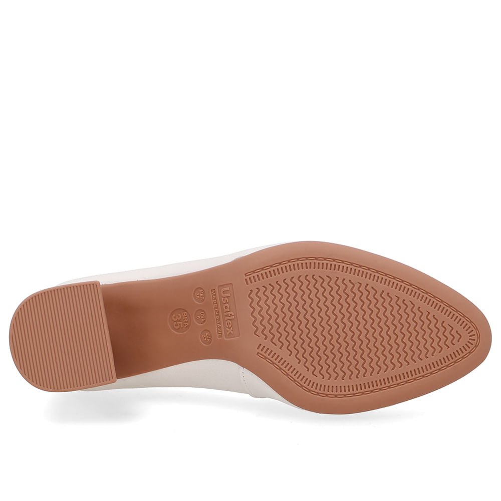 Scarpin Branco Marfim Couro Salto Geométrico Enfeite Marfim 5
