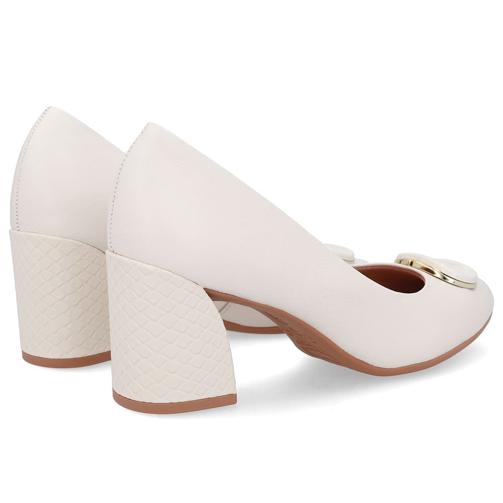 Scarpin Branco Marfim Couro Salto Geométrico Enfeite Marfim 3