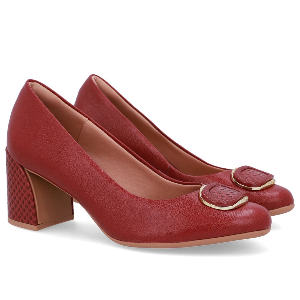 Scarpin Vermelho Couro Salto Geométrico Enfeite Vermelho 2