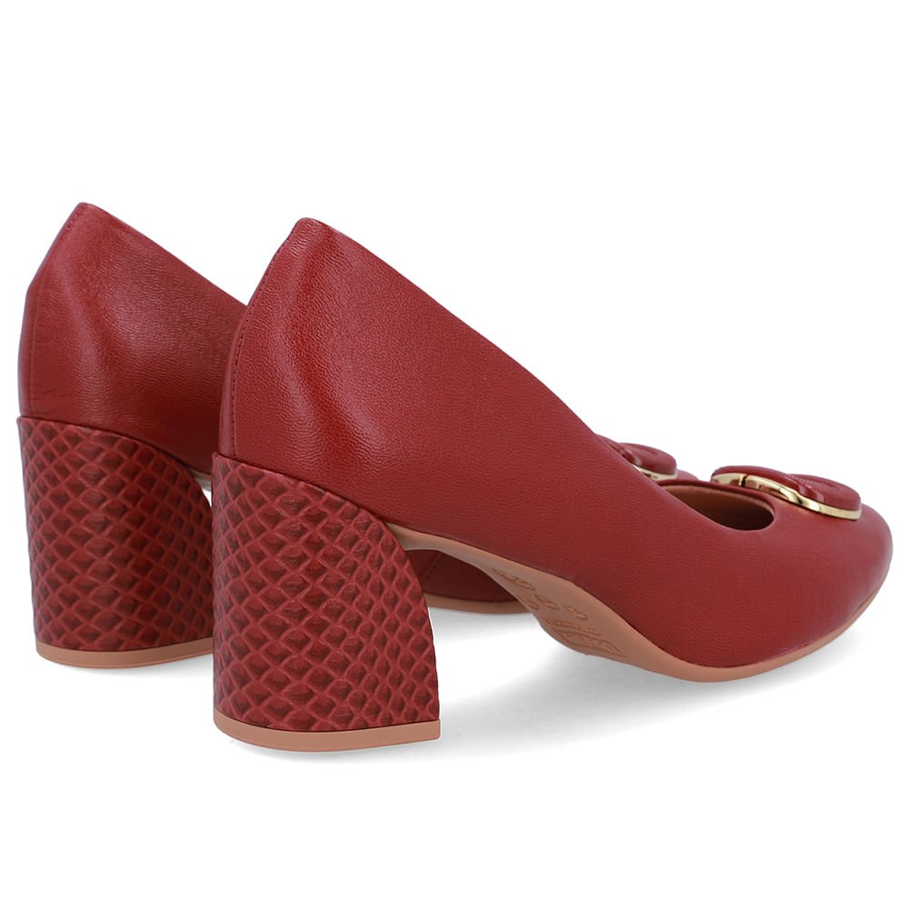 Scarpin Vermelho Couro Salto Geométrico Enfeite Vermelho 3