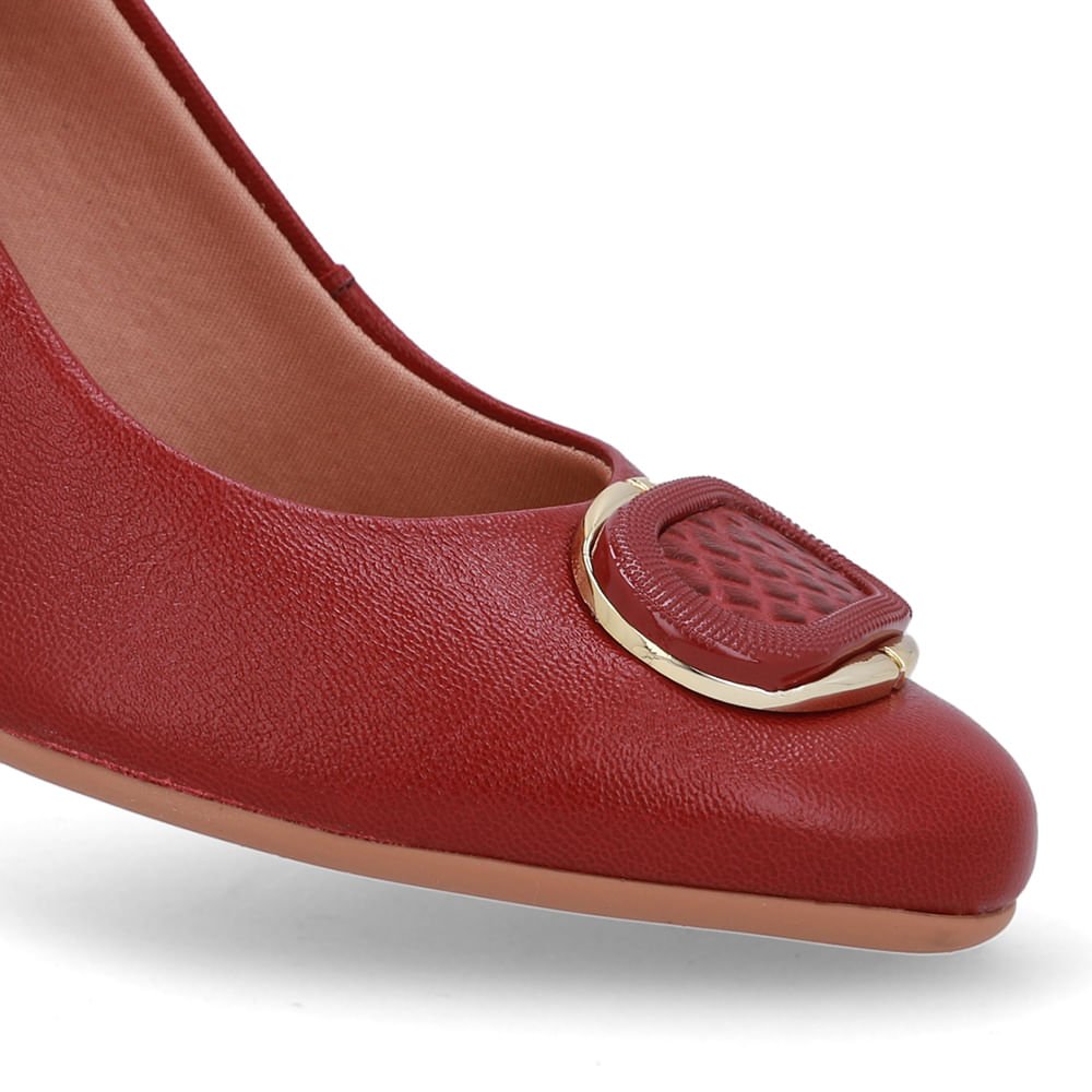 Scarpin Vermelho Couro Salto Geométrico Enfeite Vermelho 4