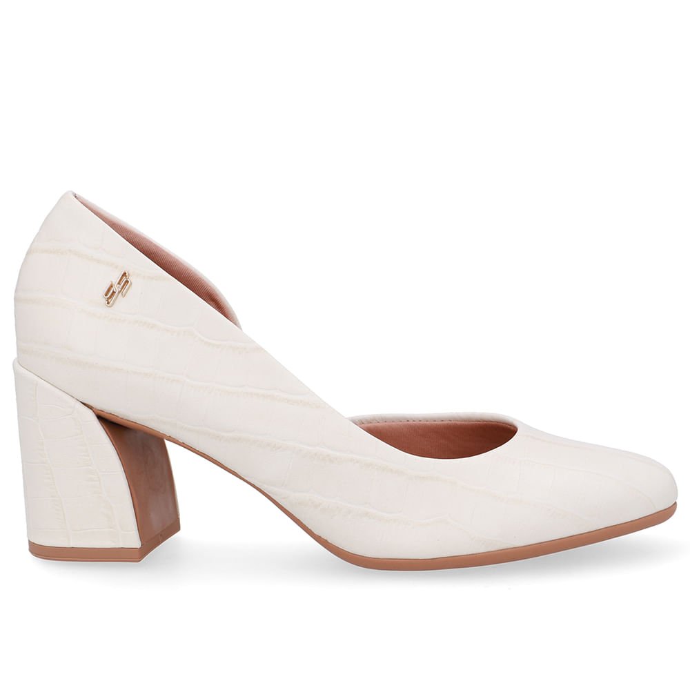 Scarpin Branco Marfim Couro Recorte Lateral