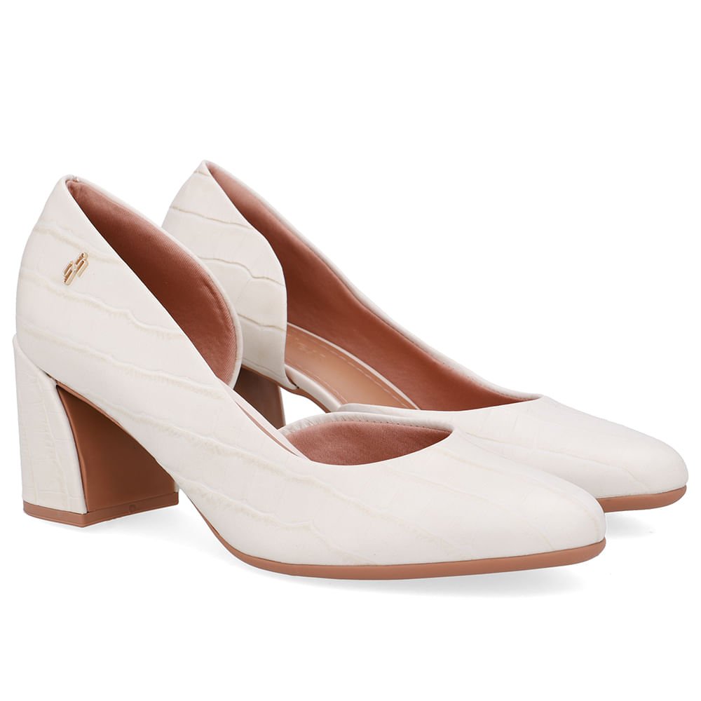Scarpin Branco Marfim Couro Recorte Lateral Marfim 2