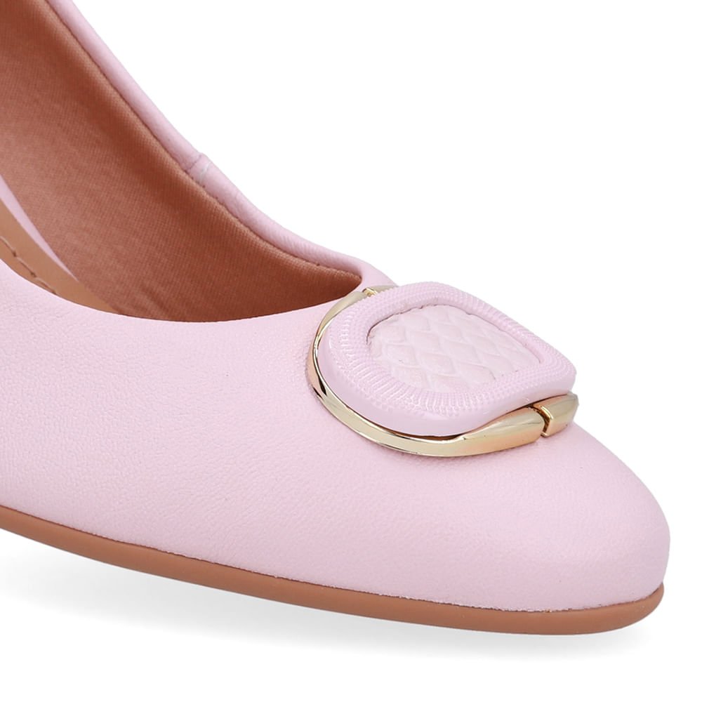 Scarpin Rosa Couro Salto Geométrico Enfeite Rosa 4