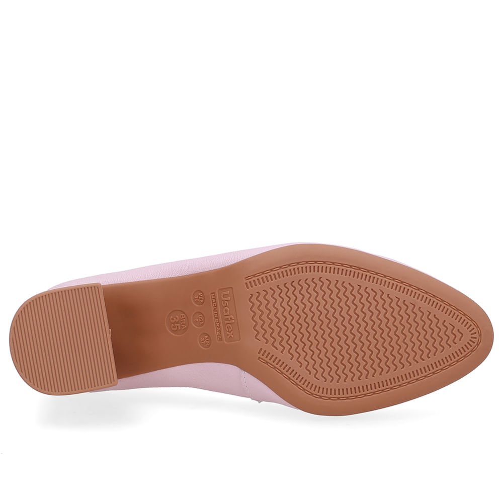 Scarpin Rosa Couro Salto Geométrico Enfeite Rosa 5