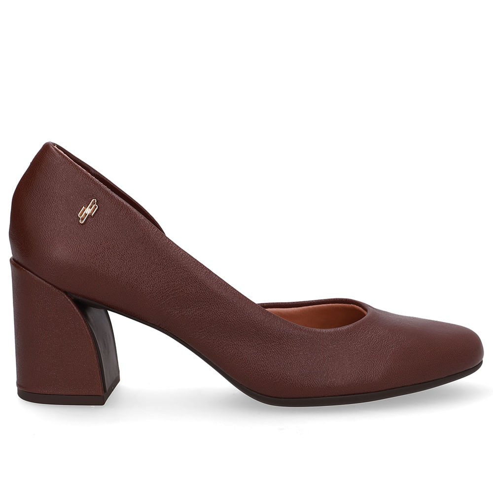 Scarpin Marrom Pinhão Couro Recorte Lateral