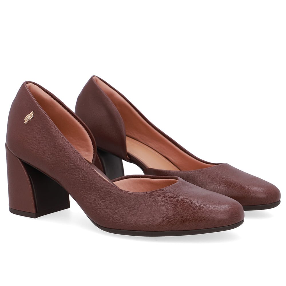 Scarpin Marrom Pinhão Couro Recorte Lateral Pinhão 2