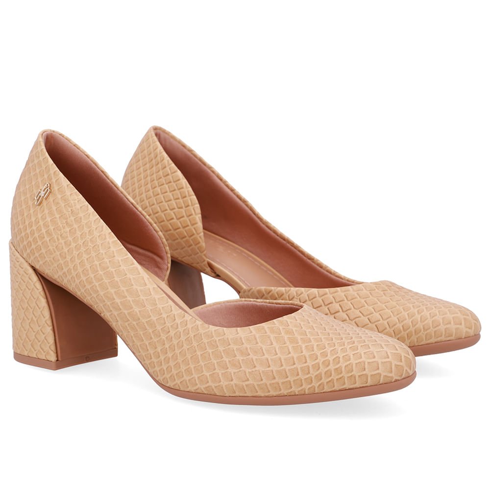 Scarpin Bege Creme Couro Recorte Lateral Creme 2
