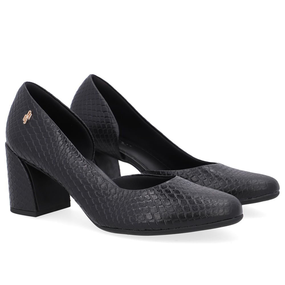 Scarpin Preto Couro Recorte Lateral Preto 2