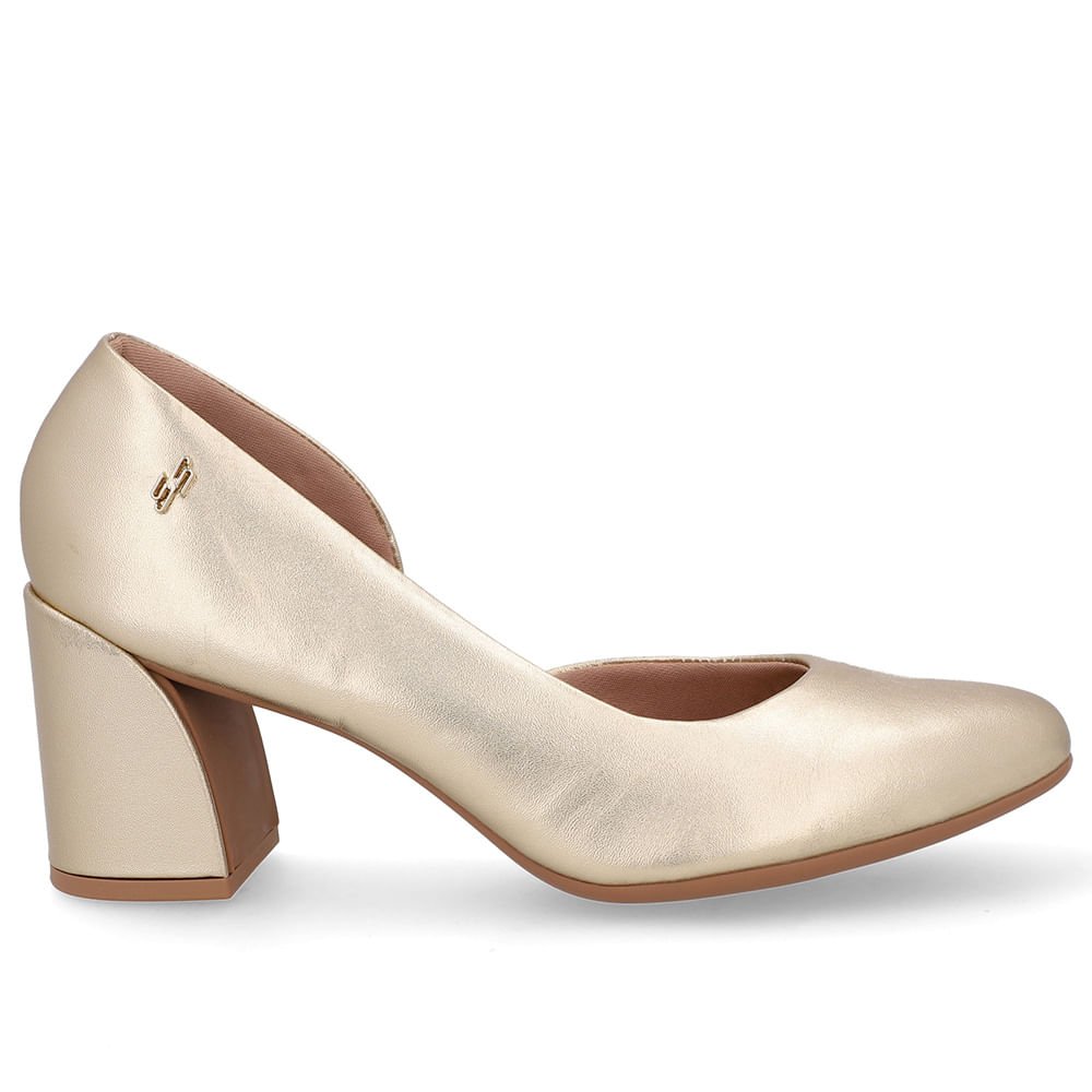 Scarpin Dourado Couro Recorte Lateral