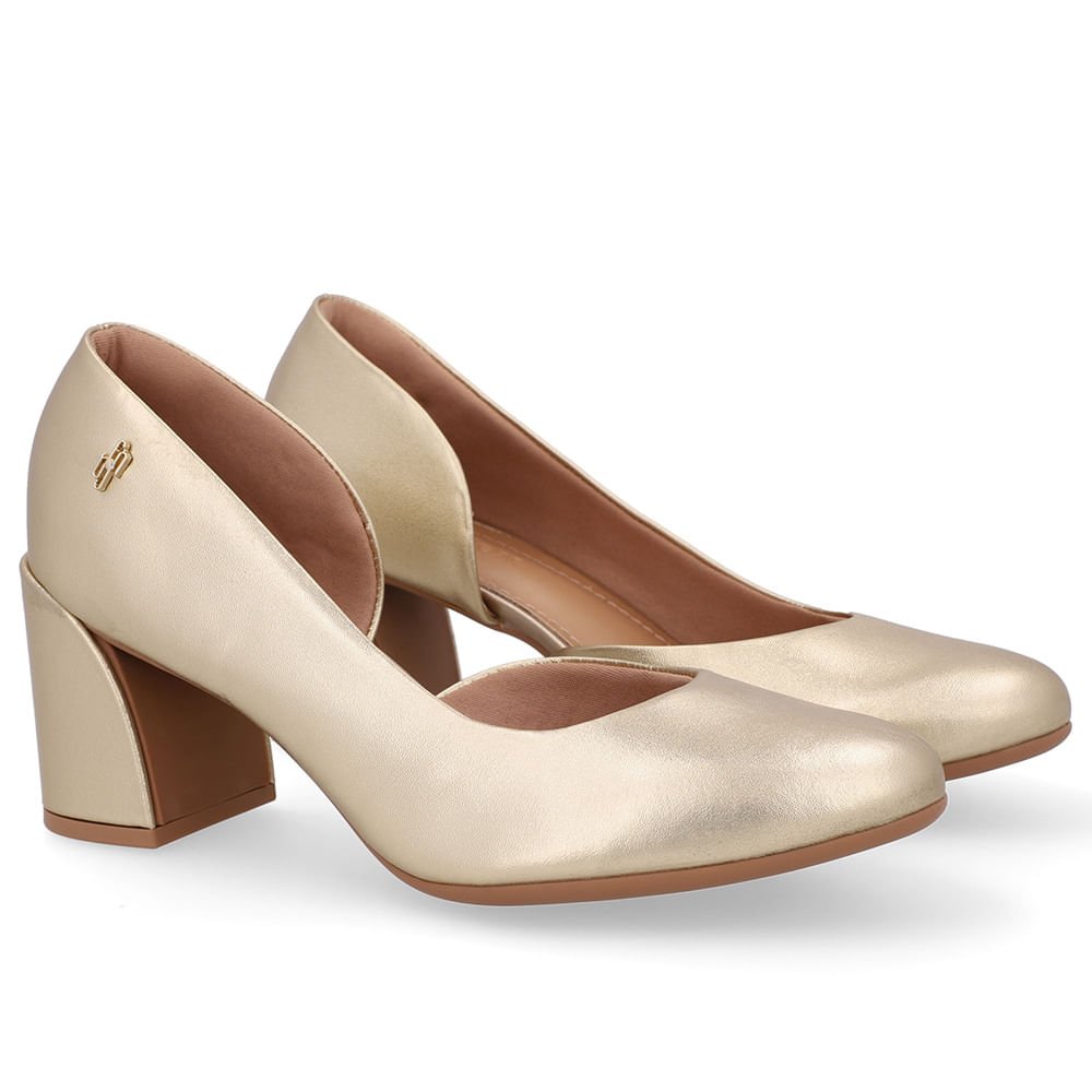 Scarpin Dourado Couro Recorte Lateral Dourado 2
