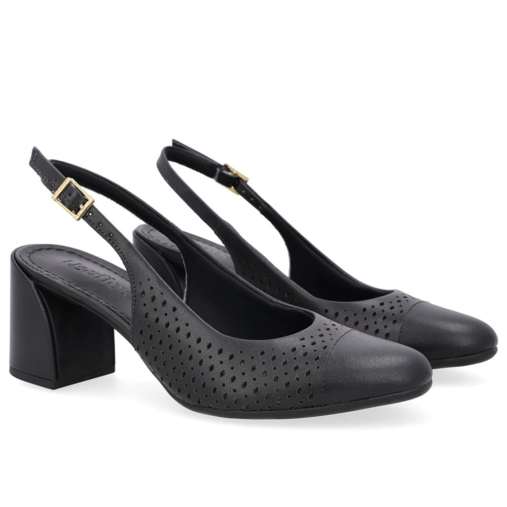 Slingback Preto Bico Redondo Couro Laser Preto 2