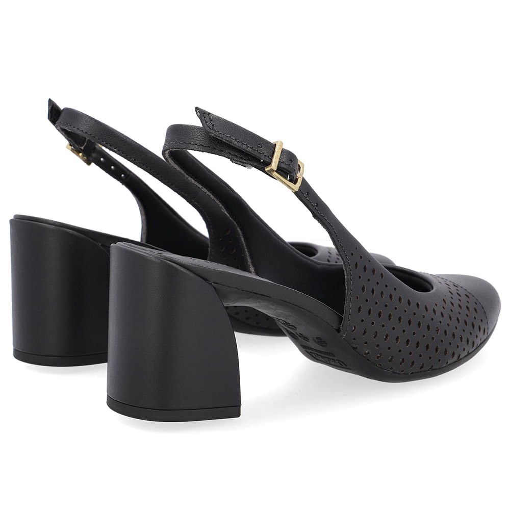 Slingback Preto Bico Redondo Couro Laser Preto 3