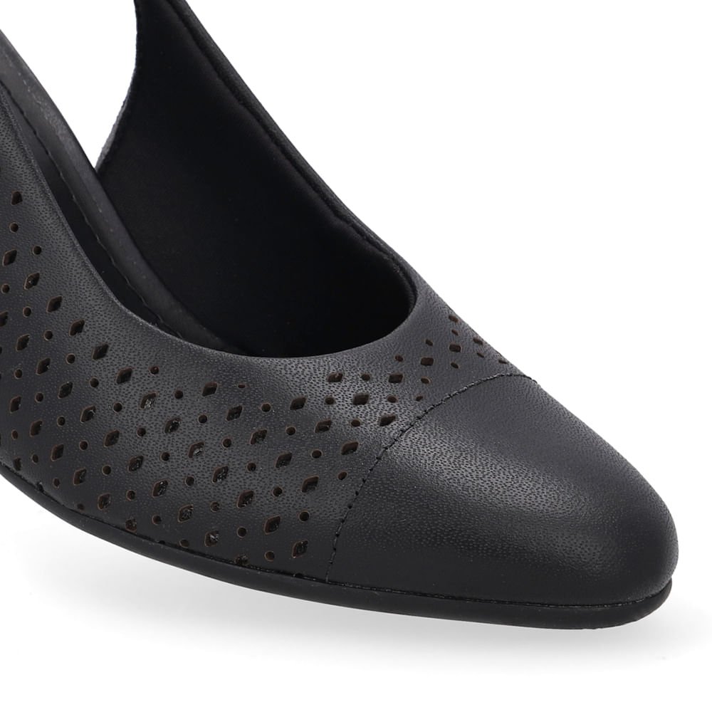 Slingback Preto Bico Redondo Couro Laser Preto 4