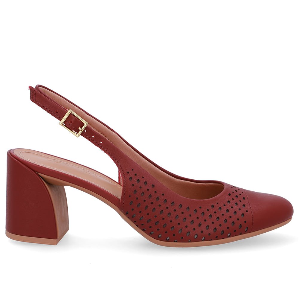 Slingback Vermelho Bico Redondo Couro Laser Vermelho 1