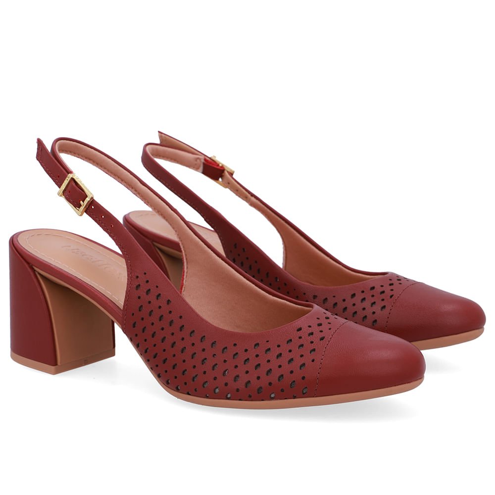 Slingback Vermelho Bico Redondo Couro Laser Vermelho 2