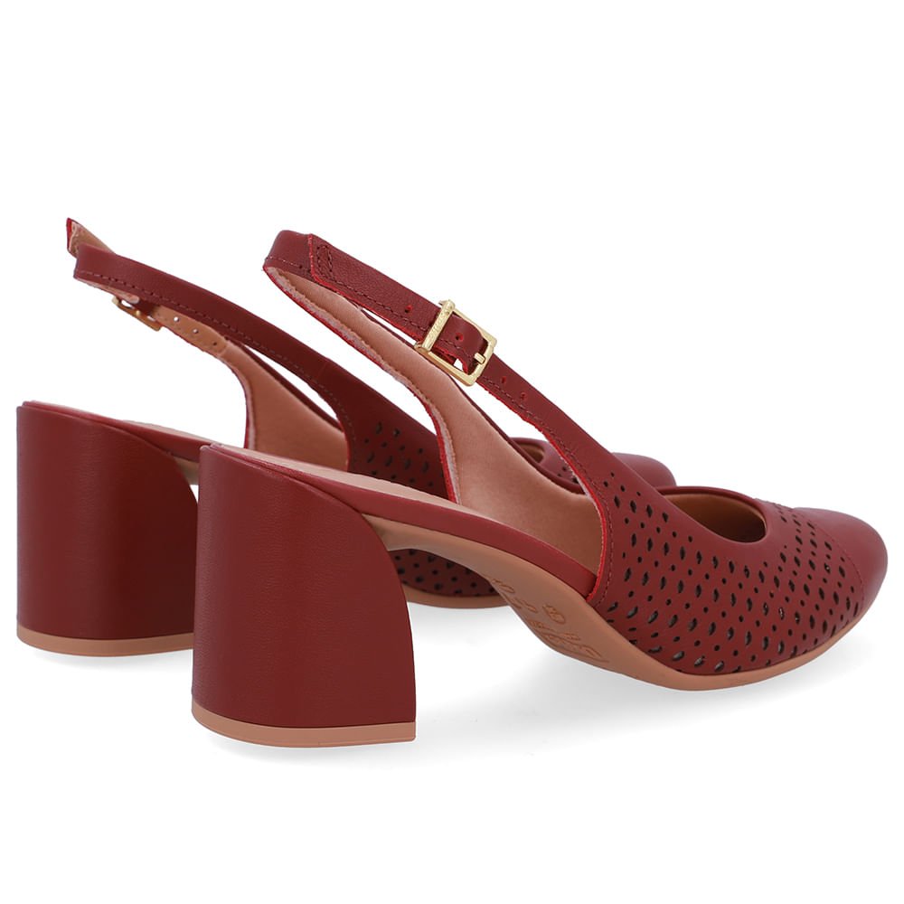 Slingback Vermelho Bico Redondo Couro Laser Vermelho 3