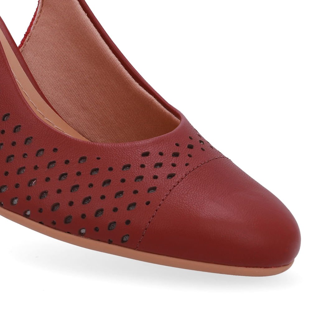 Slingback Vermelho Bico Redondo Couro Laser Vermelho 4