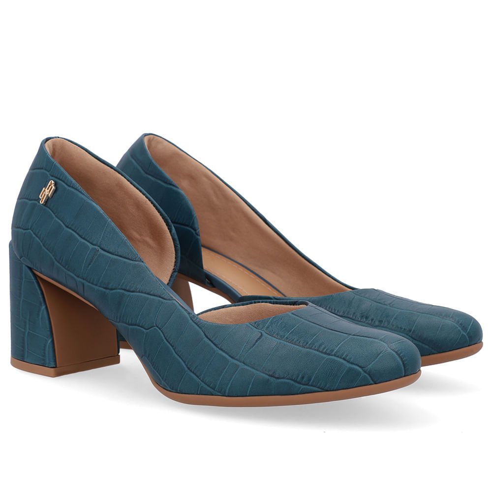 Scarpin Azul Couro Recorte Lateral Azul 2