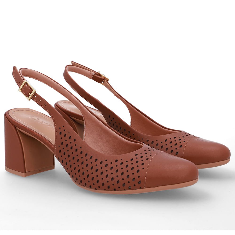 Slingback Marrom Bico Redondo Couro Laser Marrom 2