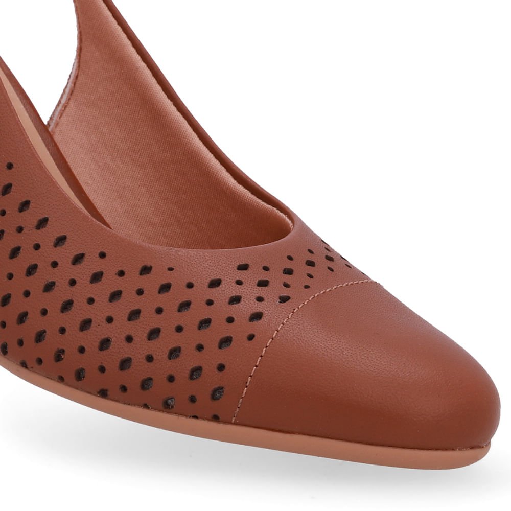 Slingback Marrom Bico Redondo Couro Laser Marrom 4