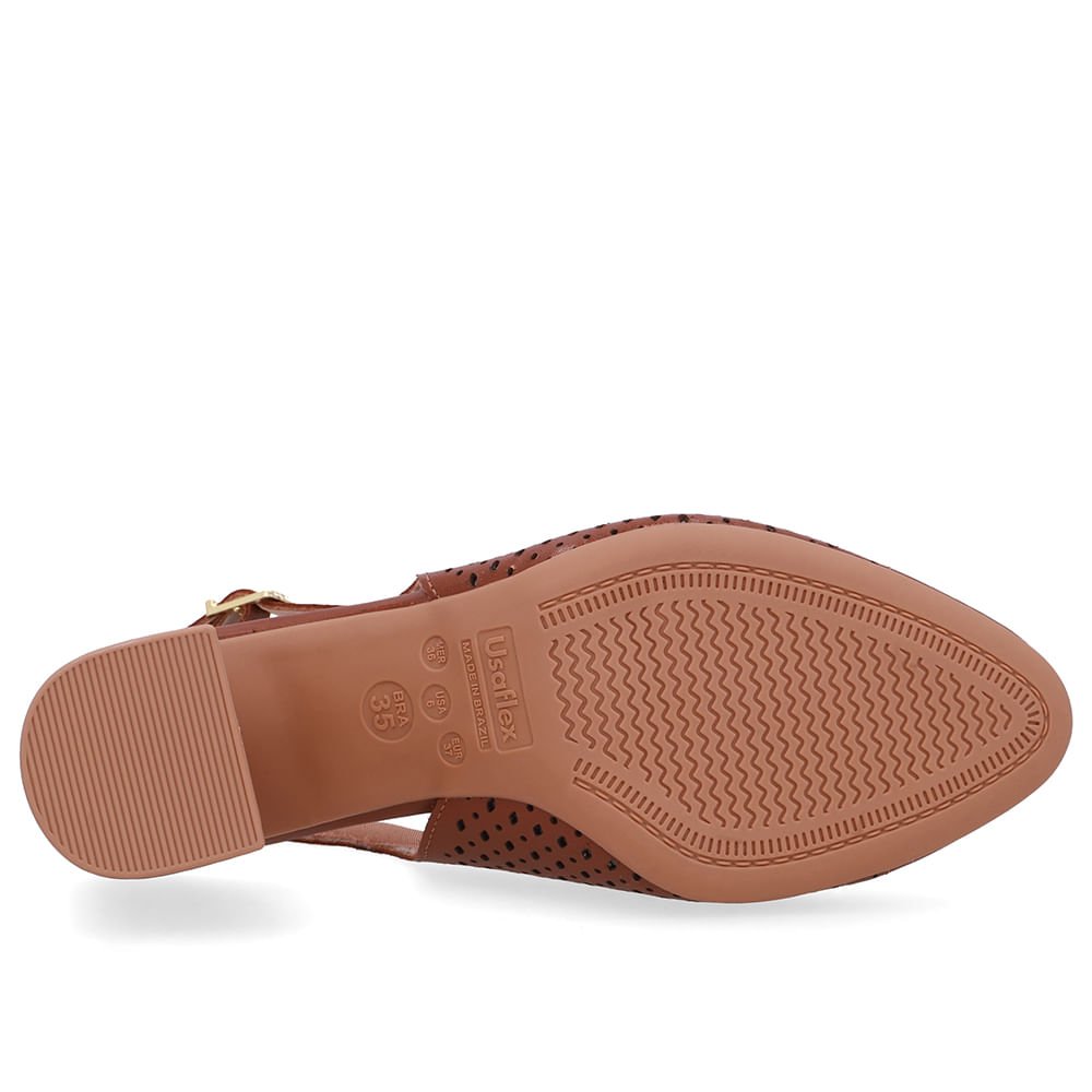 Slingback Marrom Bico Redondo Couro Laser Marrom 5