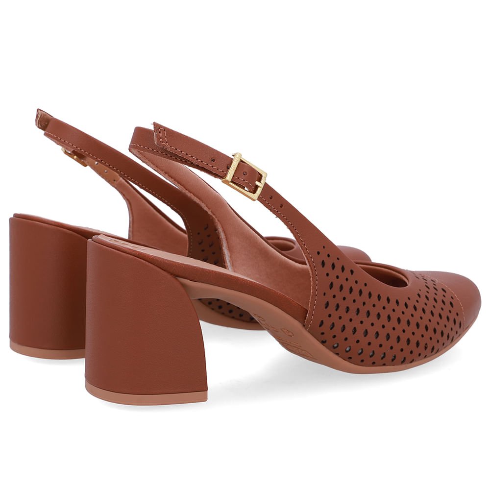 Slingback Marrom Bico Redondo Couro Laser Marrom 3