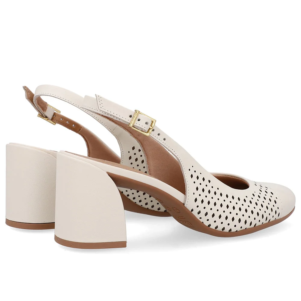 Slingback Branco Marfim Bico Redondo Couro Laser Marfim 3