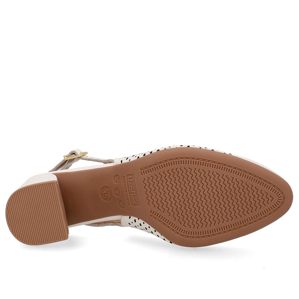 Slingback Branco Marfim Bico Redondo Couro Laser Marfim 5