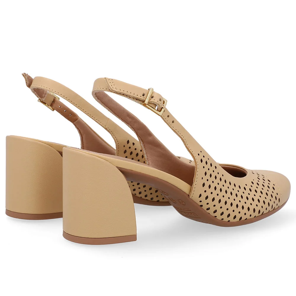 Slingback Bege Creme Bico Redondo Couro Laser Creme 3