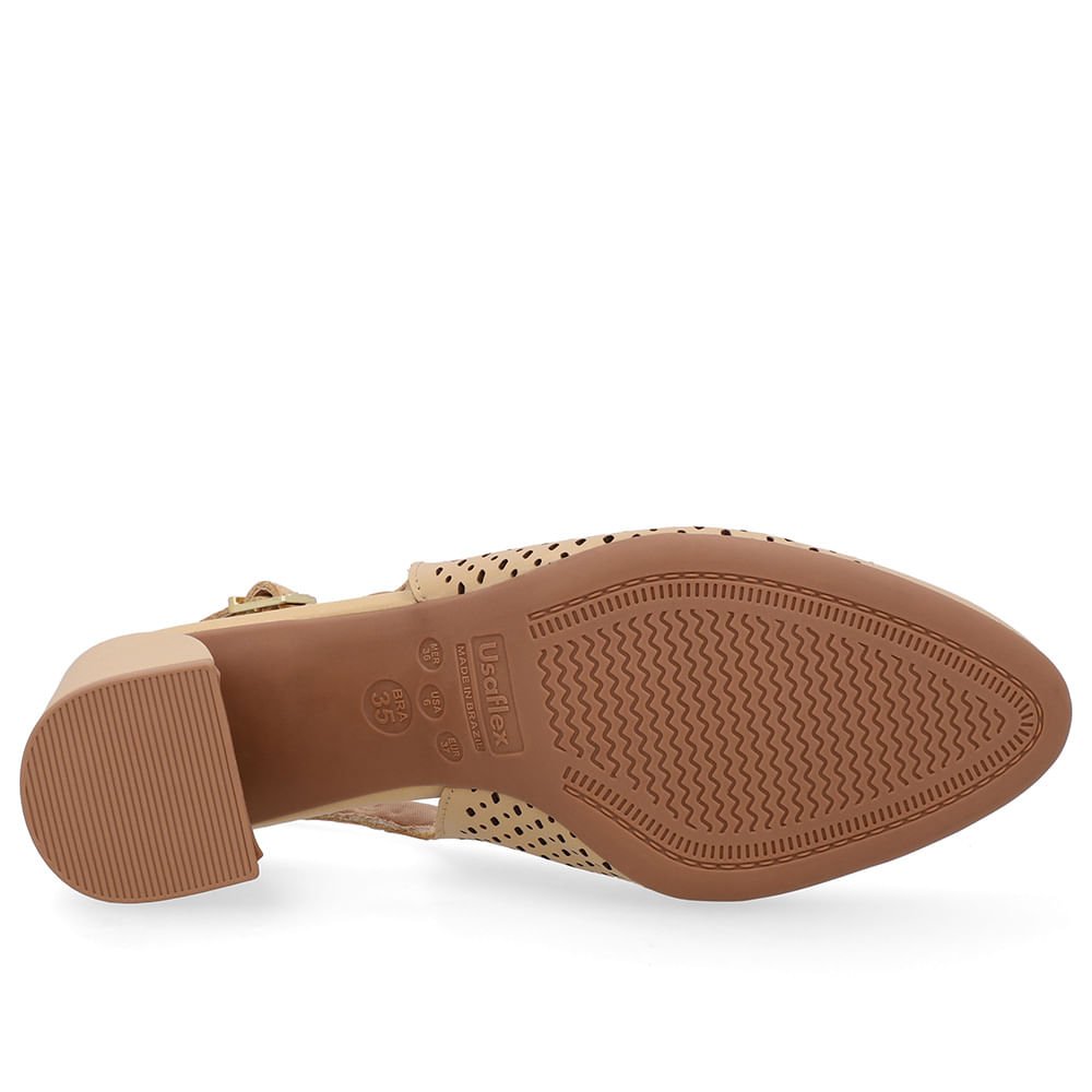 Slingback Bege Creme Bico Redondo Couro Laser Creme 5