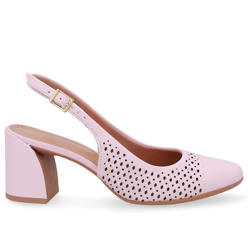 Slingback Rosa Bico Redondo Couro Laser