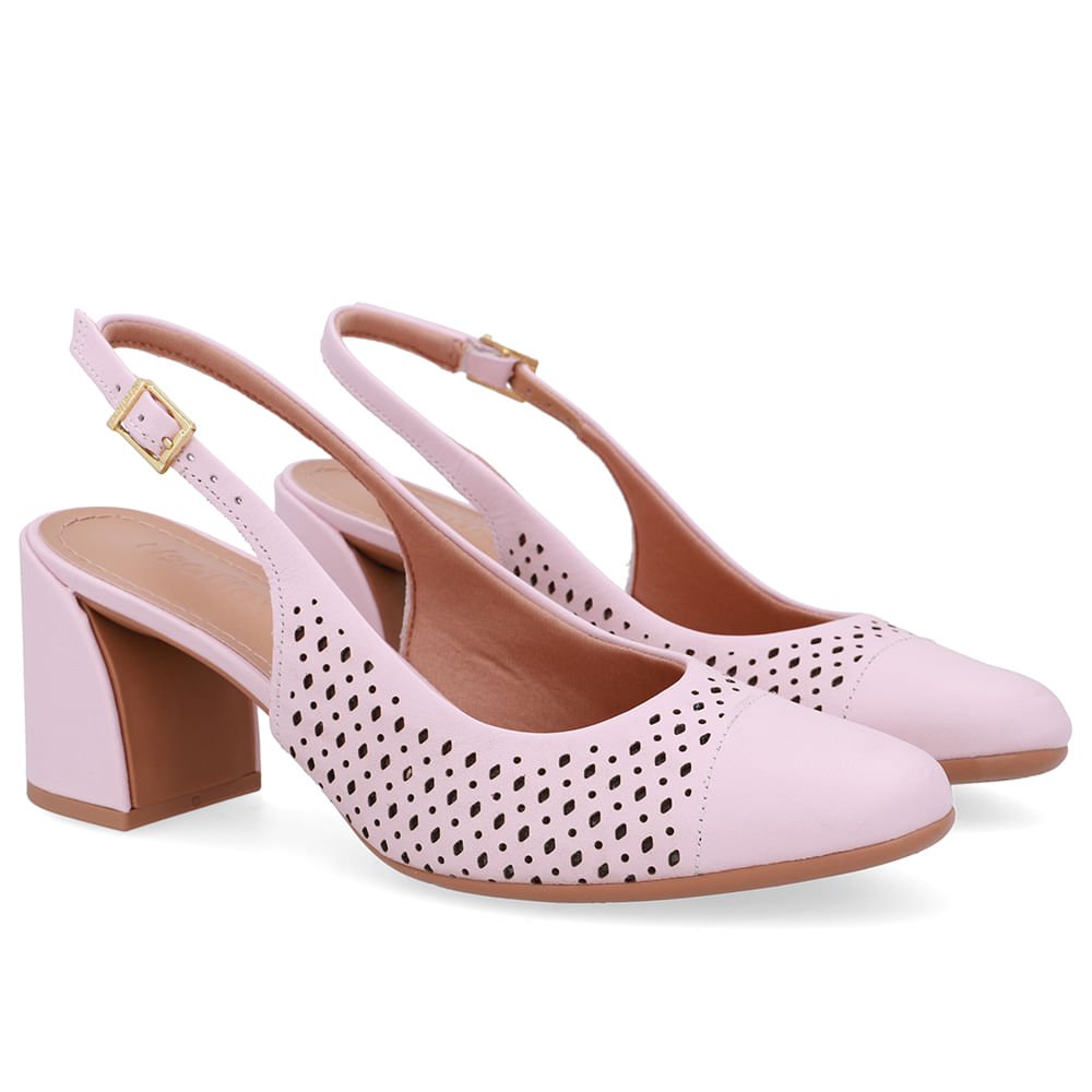 Slingback Rosa Bico Redondo Couro Laser Rosa 2