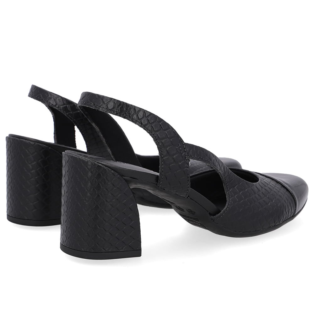 Slingback Preto Bico Redondo Recorte Lateral Preto 3