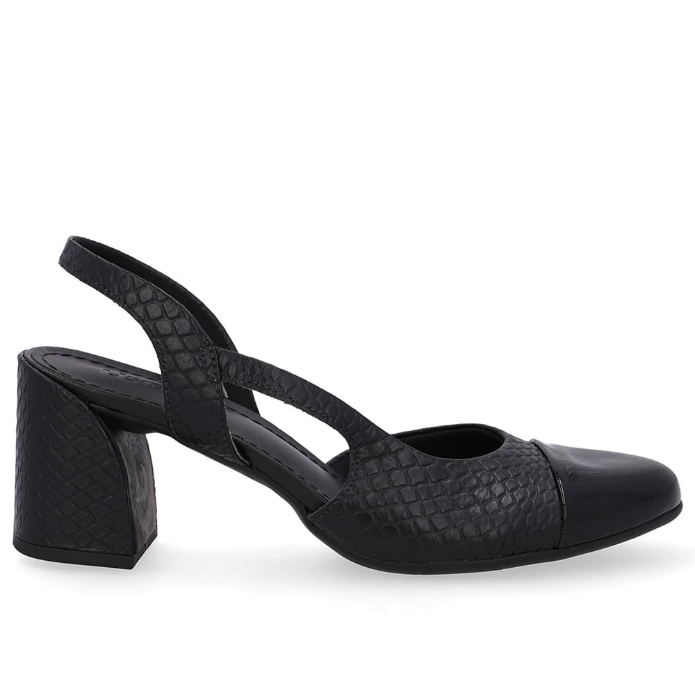 Slingback Preto Bico Redondo Recorte Lateral