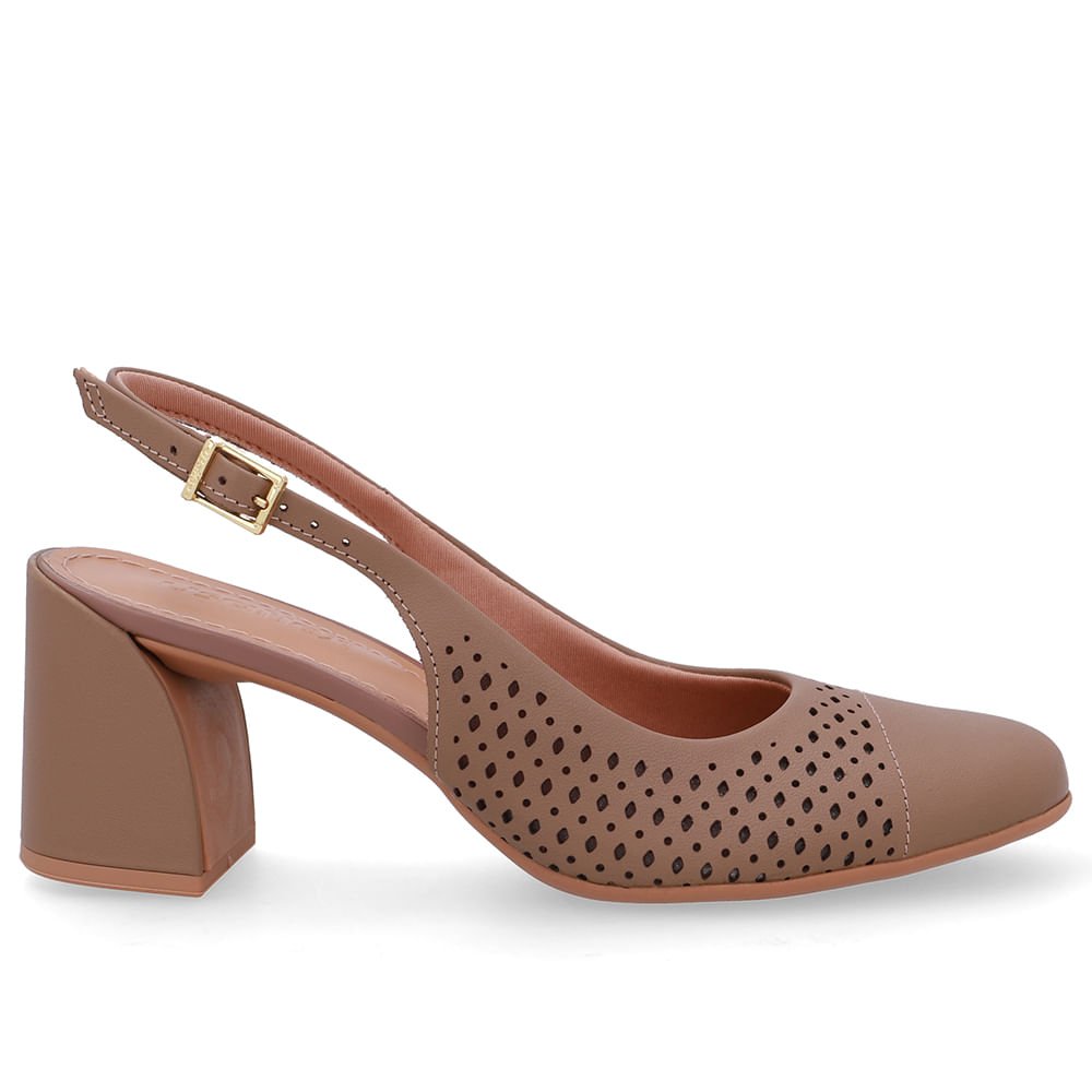 Slingback Marrom Fendi Bico Redondo Couro Laser