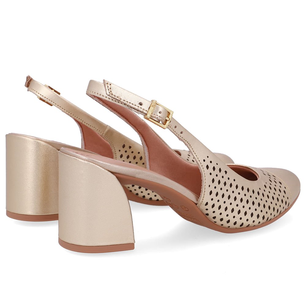 Slingback Dourado Bico Redondo Couro Laser Dourado 3