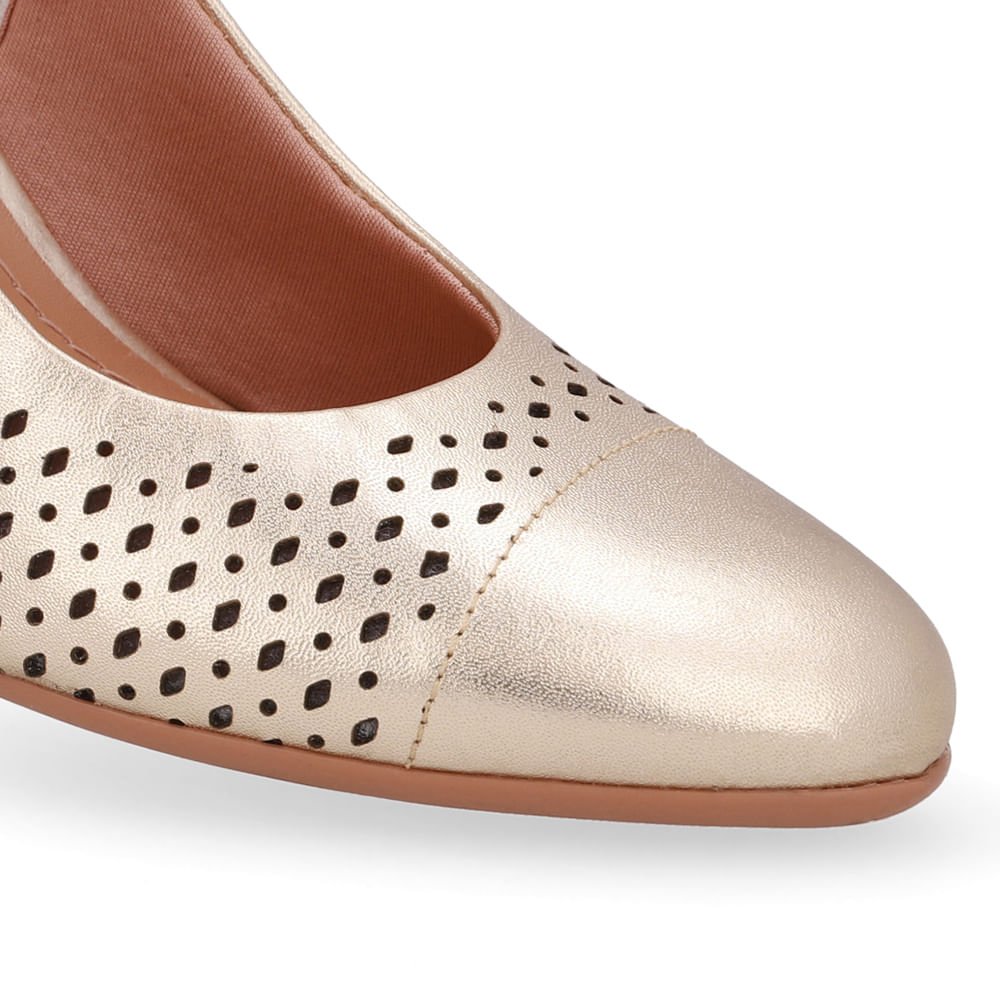 Slingback Dourado Bico Redondo Couro Laser Dourado 4