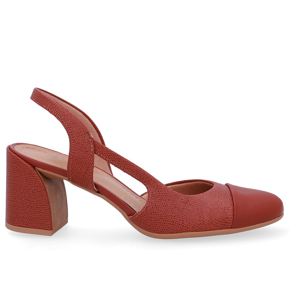 Slingback Marrom Bico Redondo Recorte Lateral