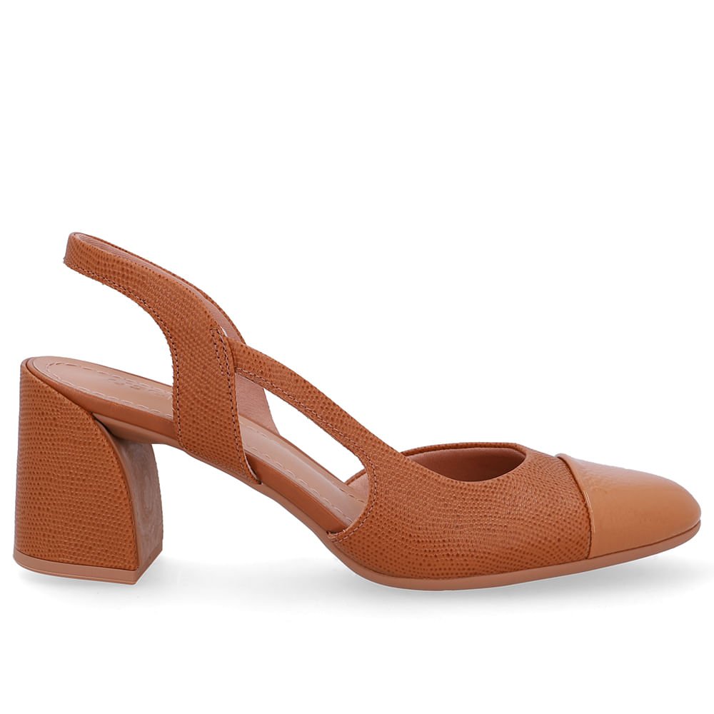 Slingback Marrom Bico Redondo Recorte Lateral