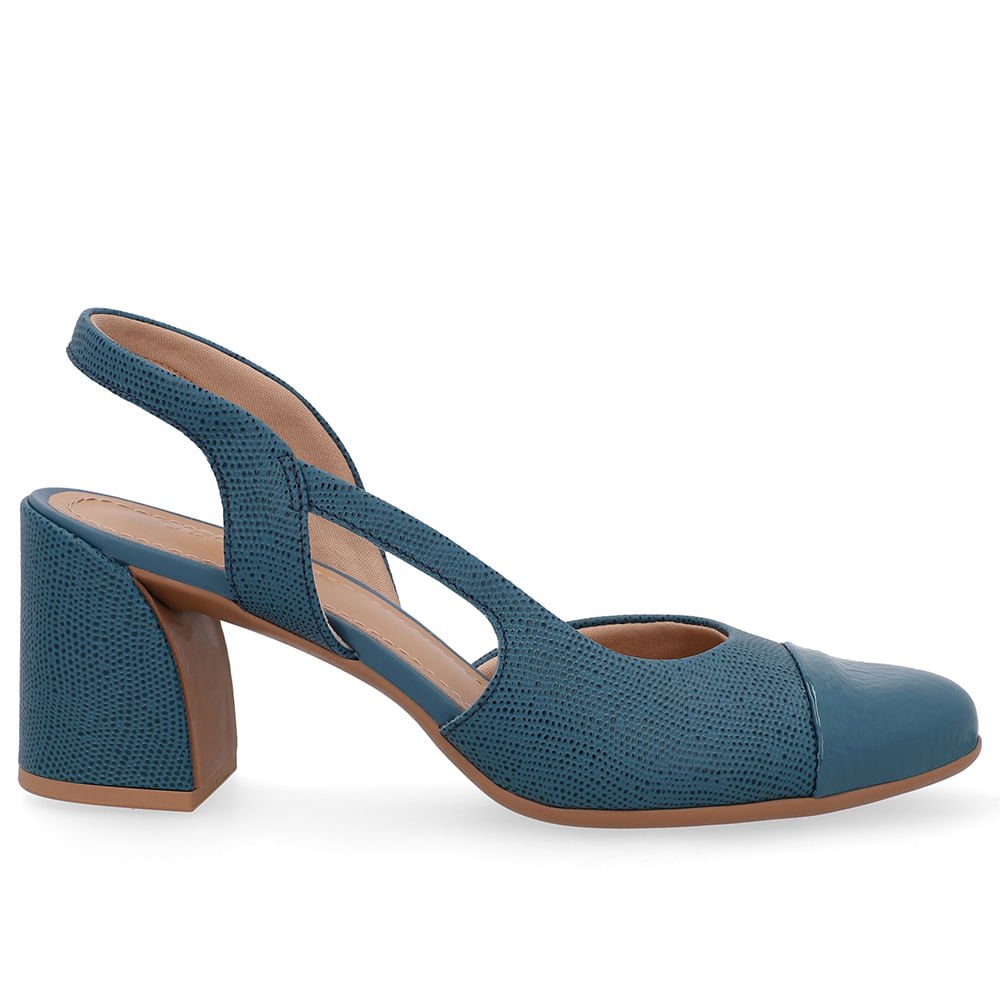 Slingback Azul Bico Redondo Recorte Lateral