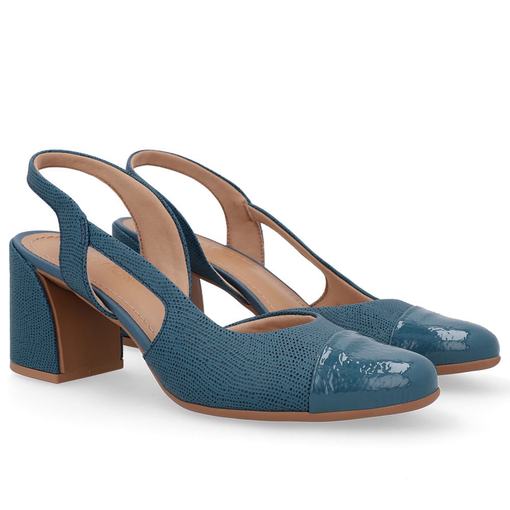 Slingback Azul Bico Redondo Recorte Lateral Azul 2
