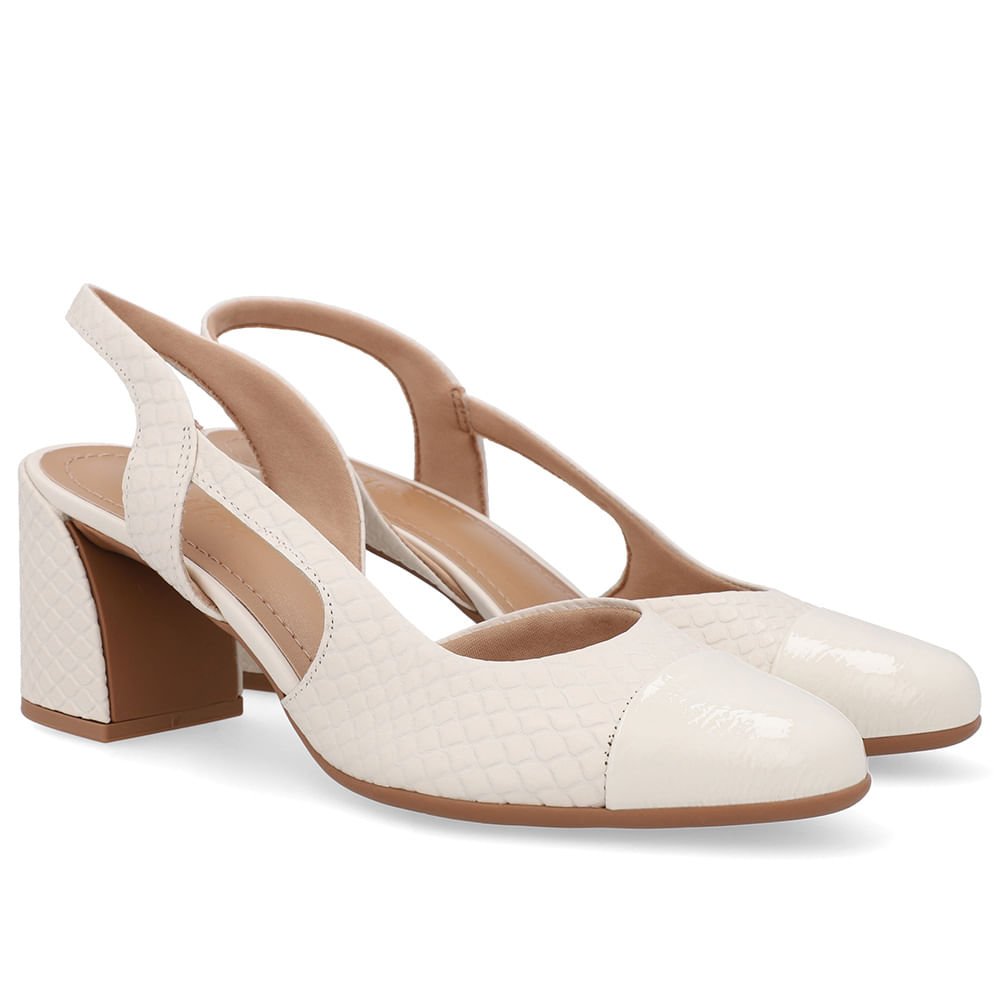 Slingback Branco Marfim Bico Redondo Recorte Lateral Marfim 2