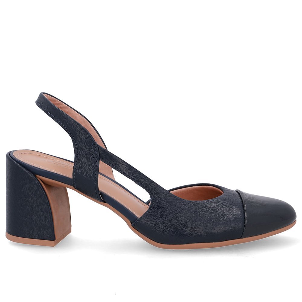 Slingback Azul Bico Redondo Recorte Lateral