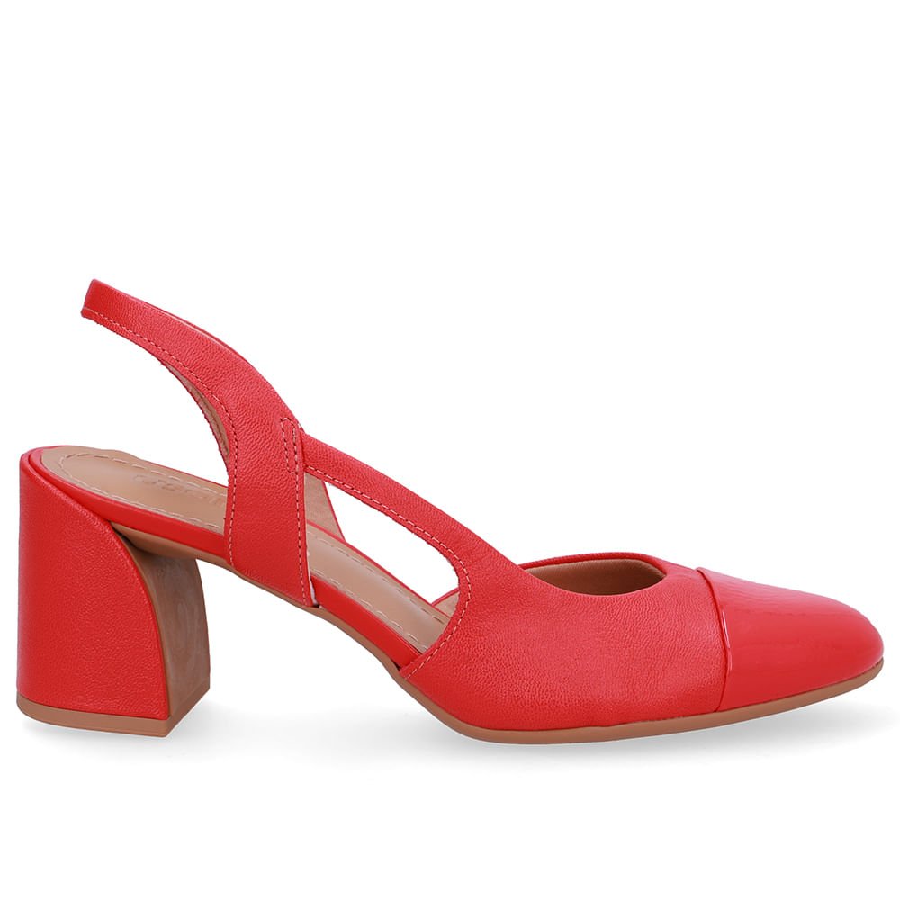 Slingback Vermelho Bico Redondo Recorte Lateral